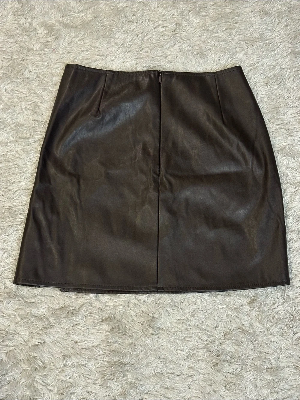 Motel Rocks Faux Leather Mini Skirt in Dark Brown with Side Slit - Small
